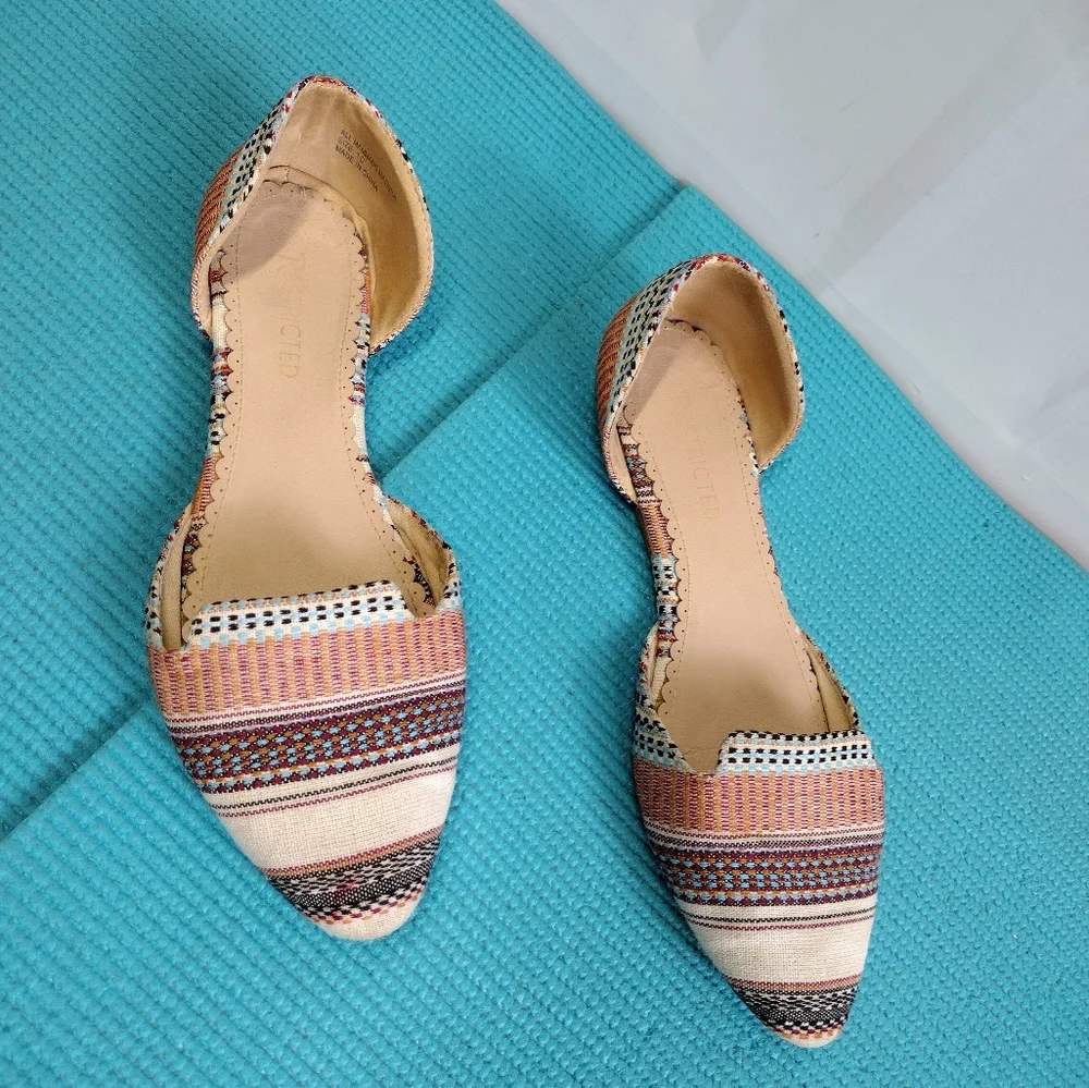 Restricted Flats Striped Fabric Pointed Toe Boho Flats - 10
